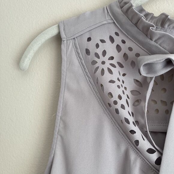 Maeve Anthropologie Womens Size 4 Gray Luca Laser Cut Tie Blouse Sleeveless Top - Picture 4 of 10